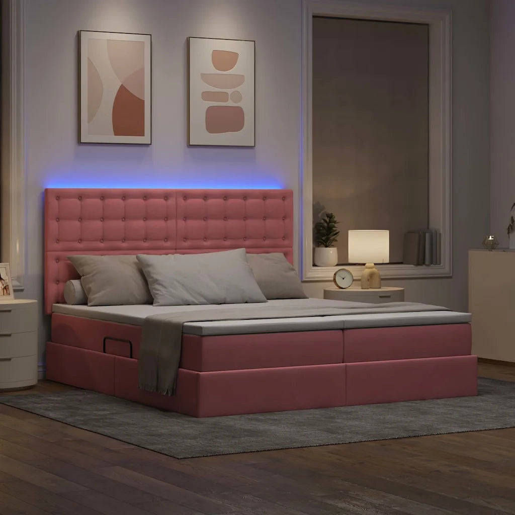 Letto con luci a strisce a LED Rosa 180 x 200 cm Velluto
