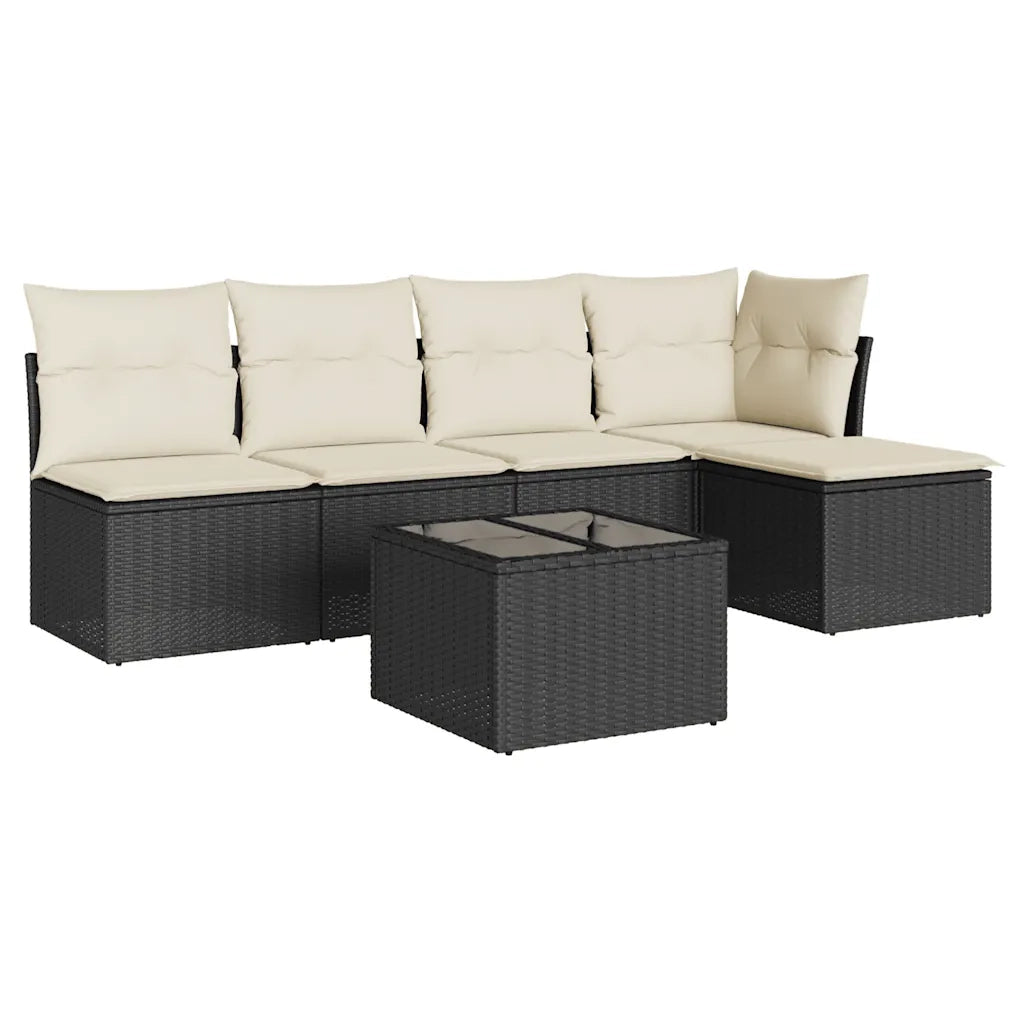 Set Divano da Giardino 6 pz con Cuscini Nero in Polyrattan 3217526
