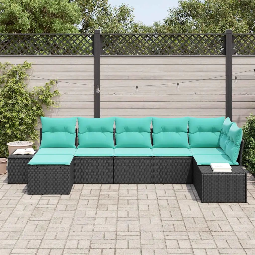 Set Divano da Giardino 7 pz Nero e Turchese polyrattan 3355825