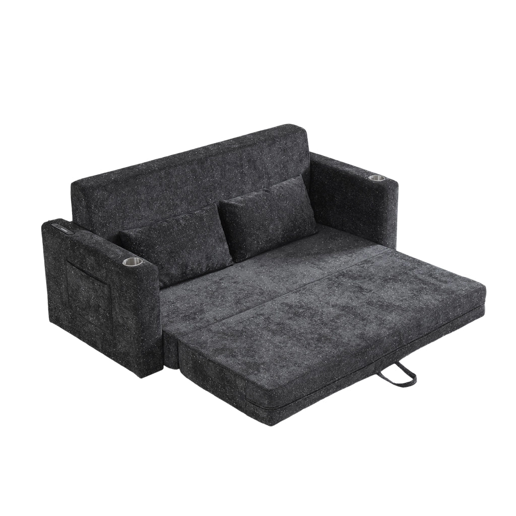 DIVANO LETTO 2 posti pieghevole in ciniglia, Nero+Grigio