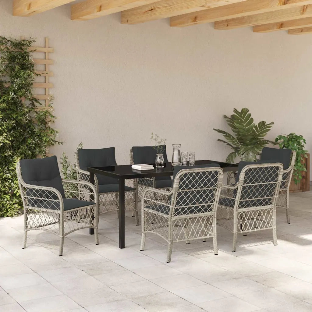 Set da Pranzo per Giardino 7 pcs Grigio chiaro polyrattan