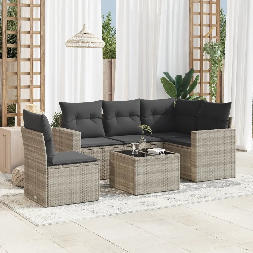 Set Divano da Giardino 6pz | Set Salotto da Giardino con Cuscini Grigio Chiaro Polyrattan