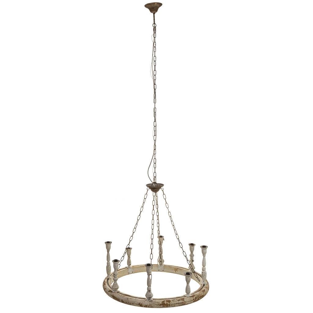 Lampada da soffitto in legno e metallo con finitura invecchiata