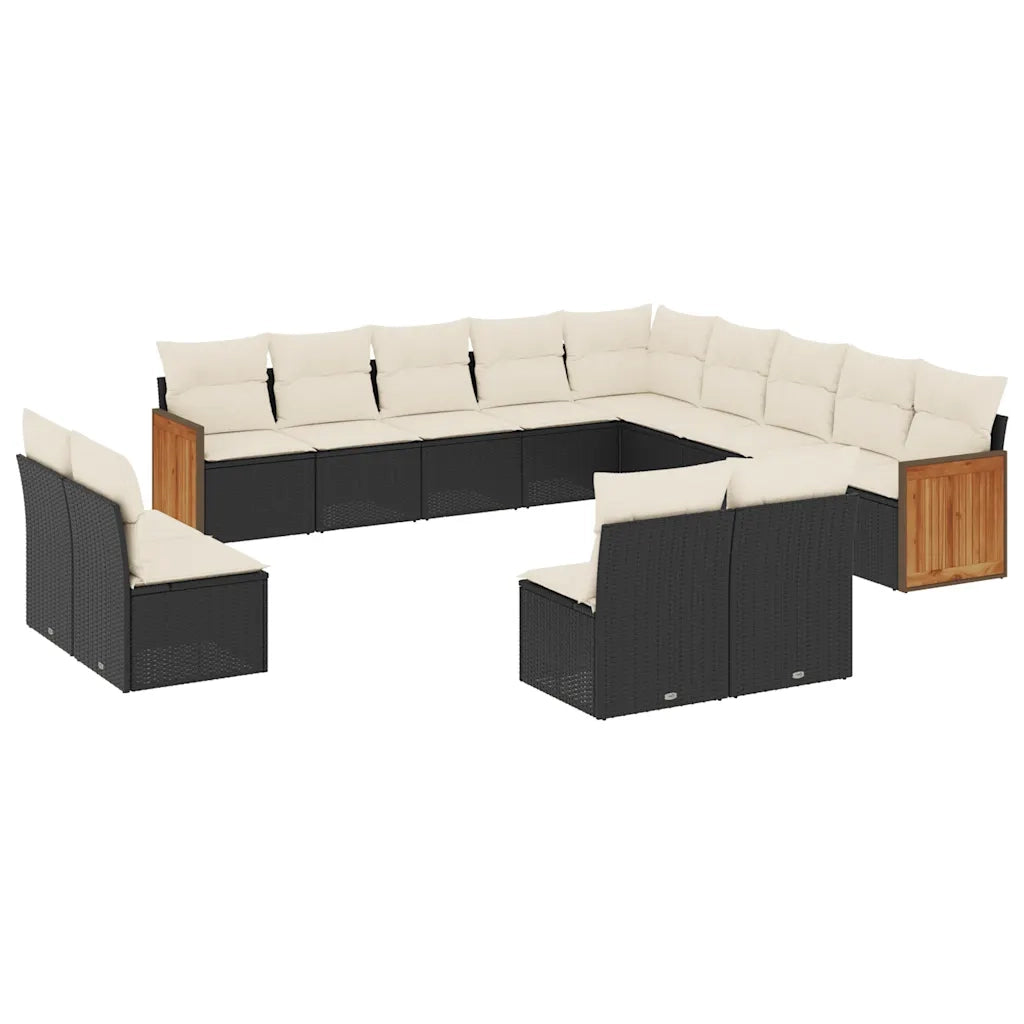 Set Divani da Giardino 13pz con Cuscini Nero in Polyrattan 3260565