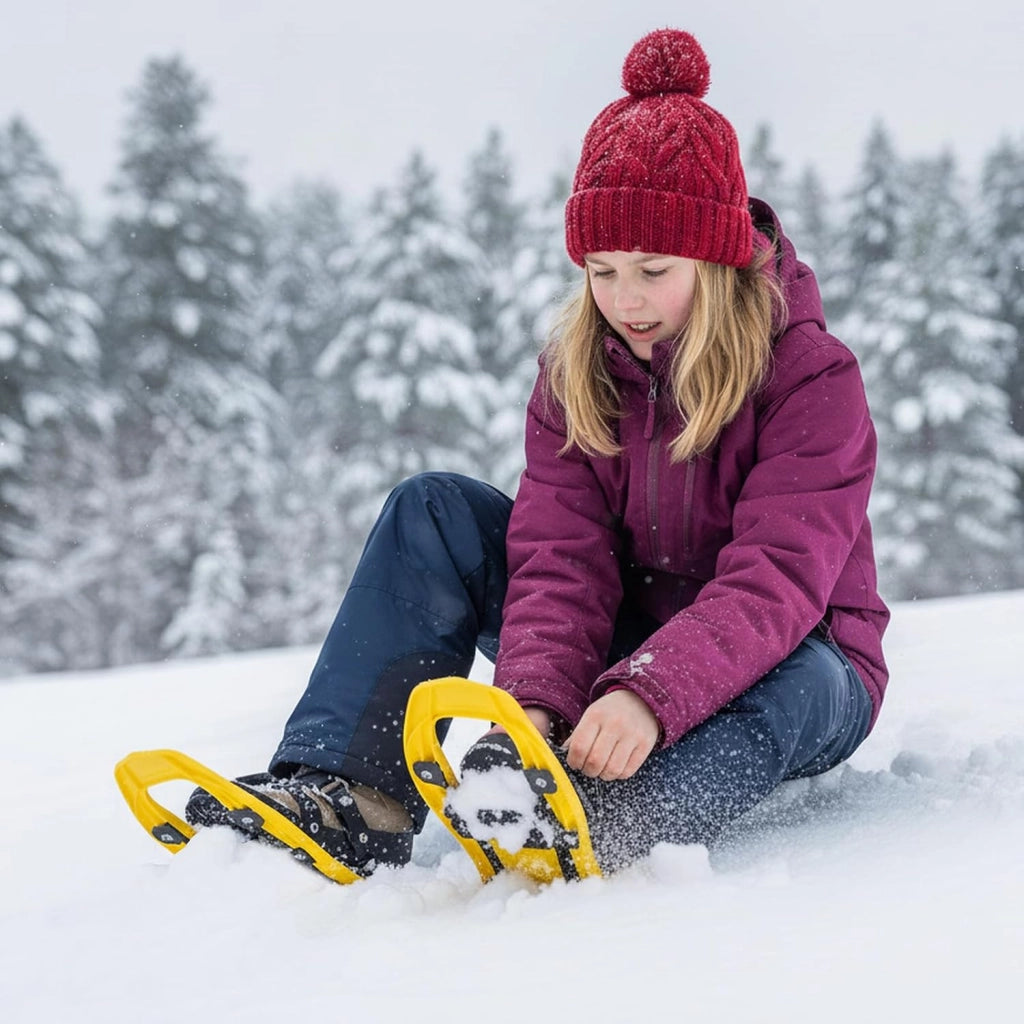 Racchette da Neve per Bambini 28-37, Bastoncini da Trekking Telescopici 51,5-100 cm con Punte in Tungsteno, Dischi Neve e Dischi Fango, Ciaspole da Neve con Legatura a Cricchetto e Borsa