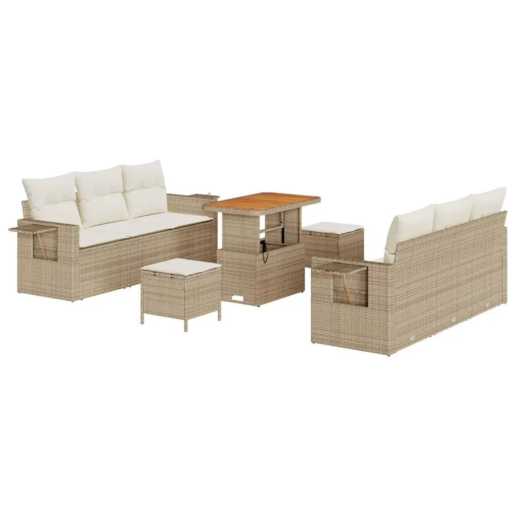 Set Divano da Giardino con cuscino 9 pcs Beige polyrattan