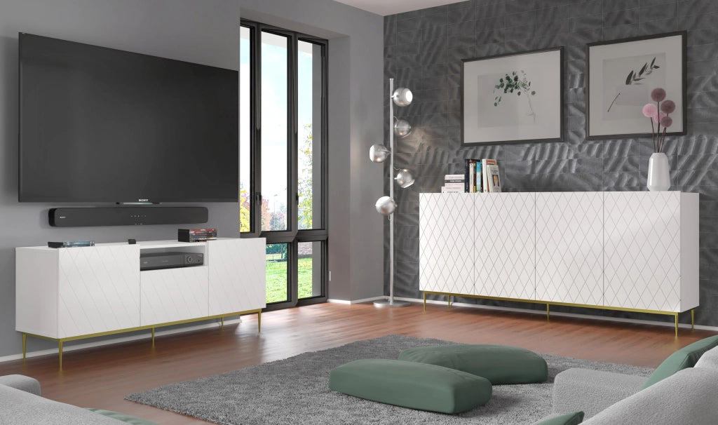 MOBILE DIUNA RTV2D1K 145 BIANCO OPACO GAMBE NERE