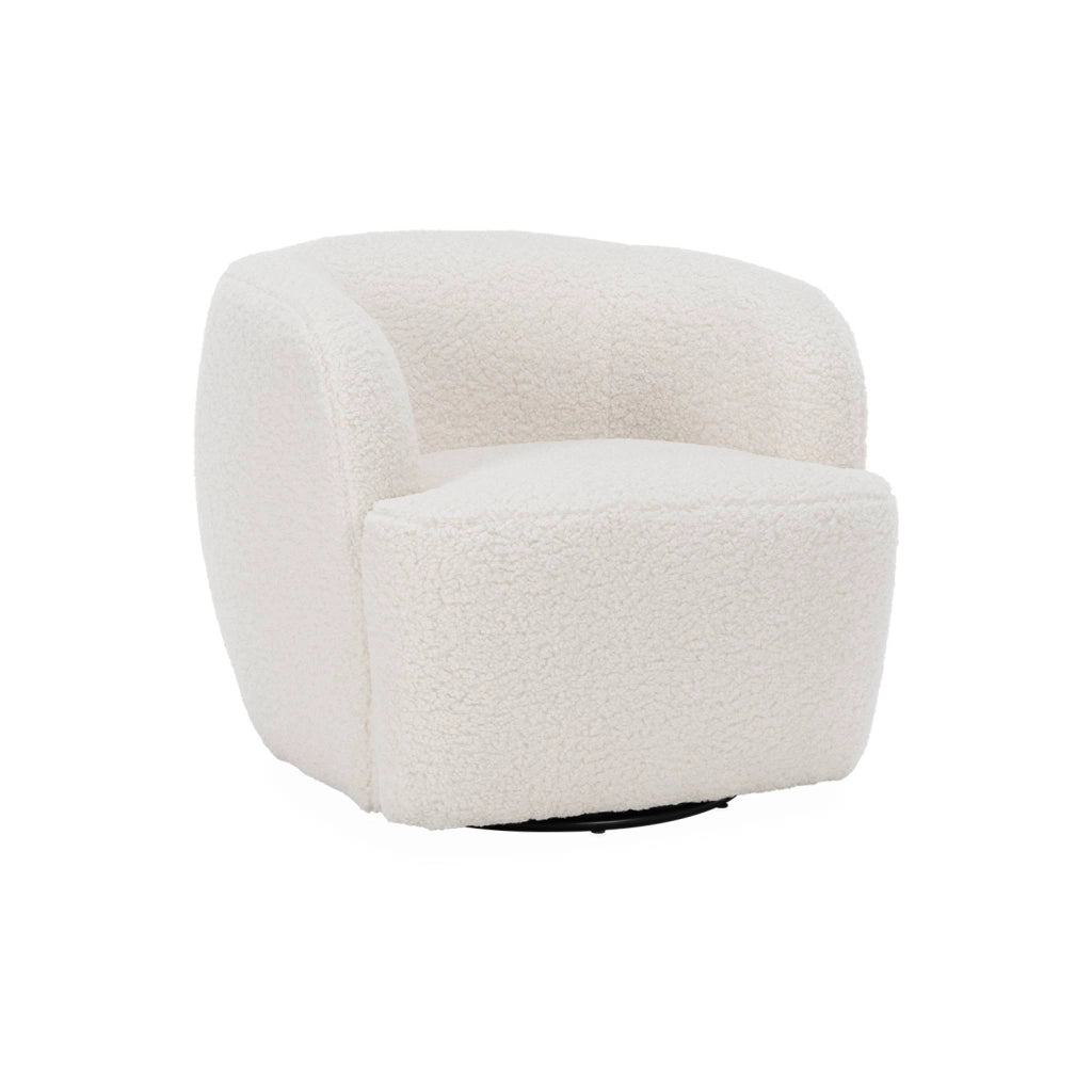 Poltrona girevole 360º in metallo e bouclé, crema