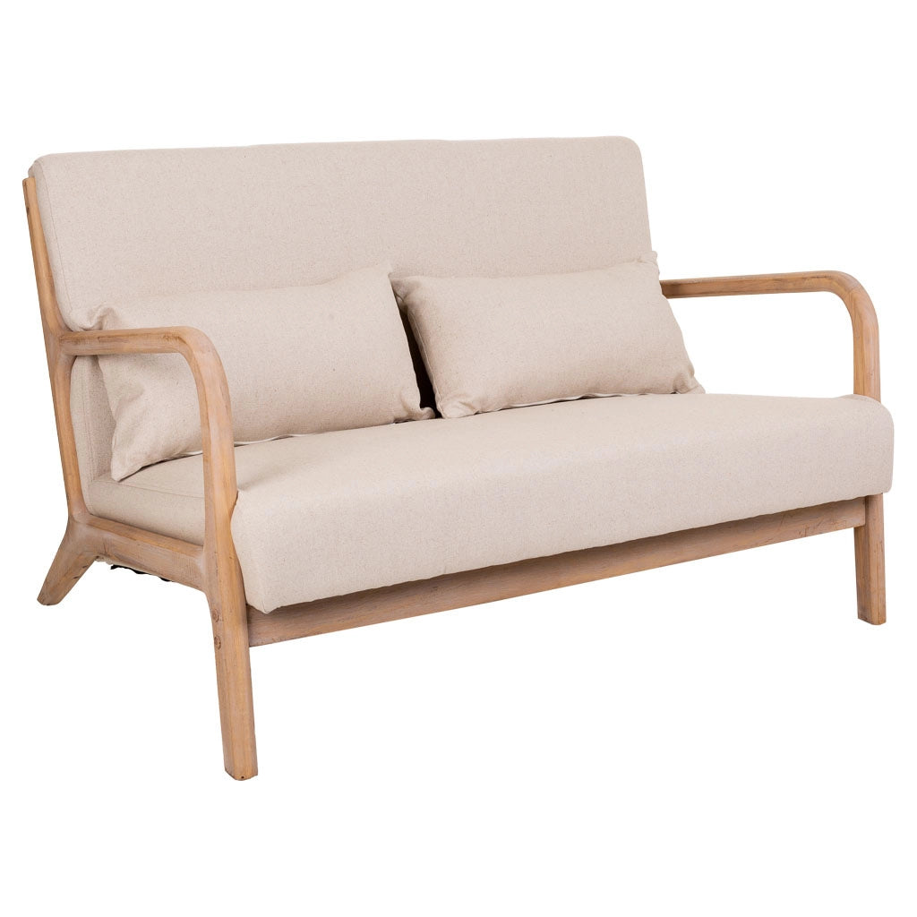 Divano in legno imbottito color panna 122x85x74h