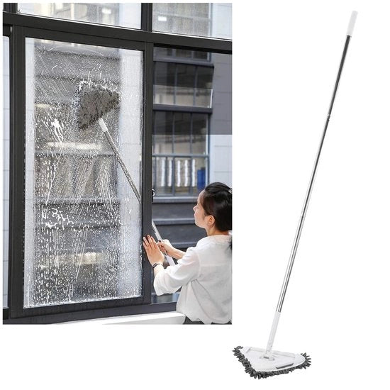 Asseccolettore a 360 gradi rotante - Driehoek con regolazione - Aspiratore di vetro - Manico rimovibile - Tubi in acciaio inossidabile - Lunghezza 135 cm - Spazzola per finestre