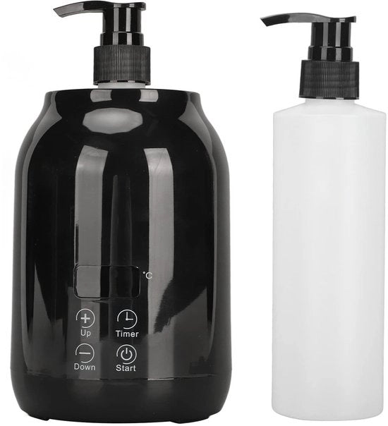 Flessenwarmer con display LED - Olioverriscaldatore per massaggi - Olioverriscaldatore per uso domestico - Due flaconi a pompa - Esperienza di massaggio rilassante - Materiale ABS