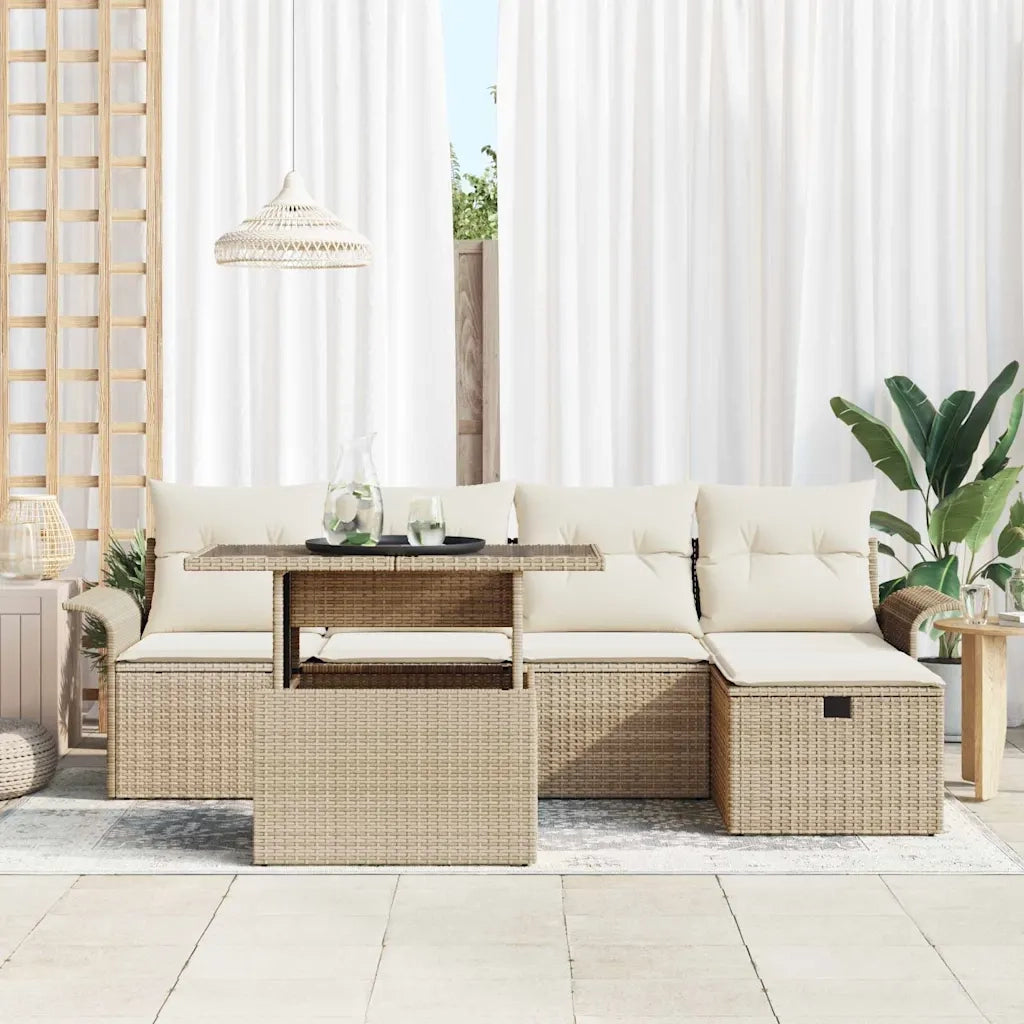 Set Divano da Giardino con cuscino 6 pcs Beige Poly Rattan