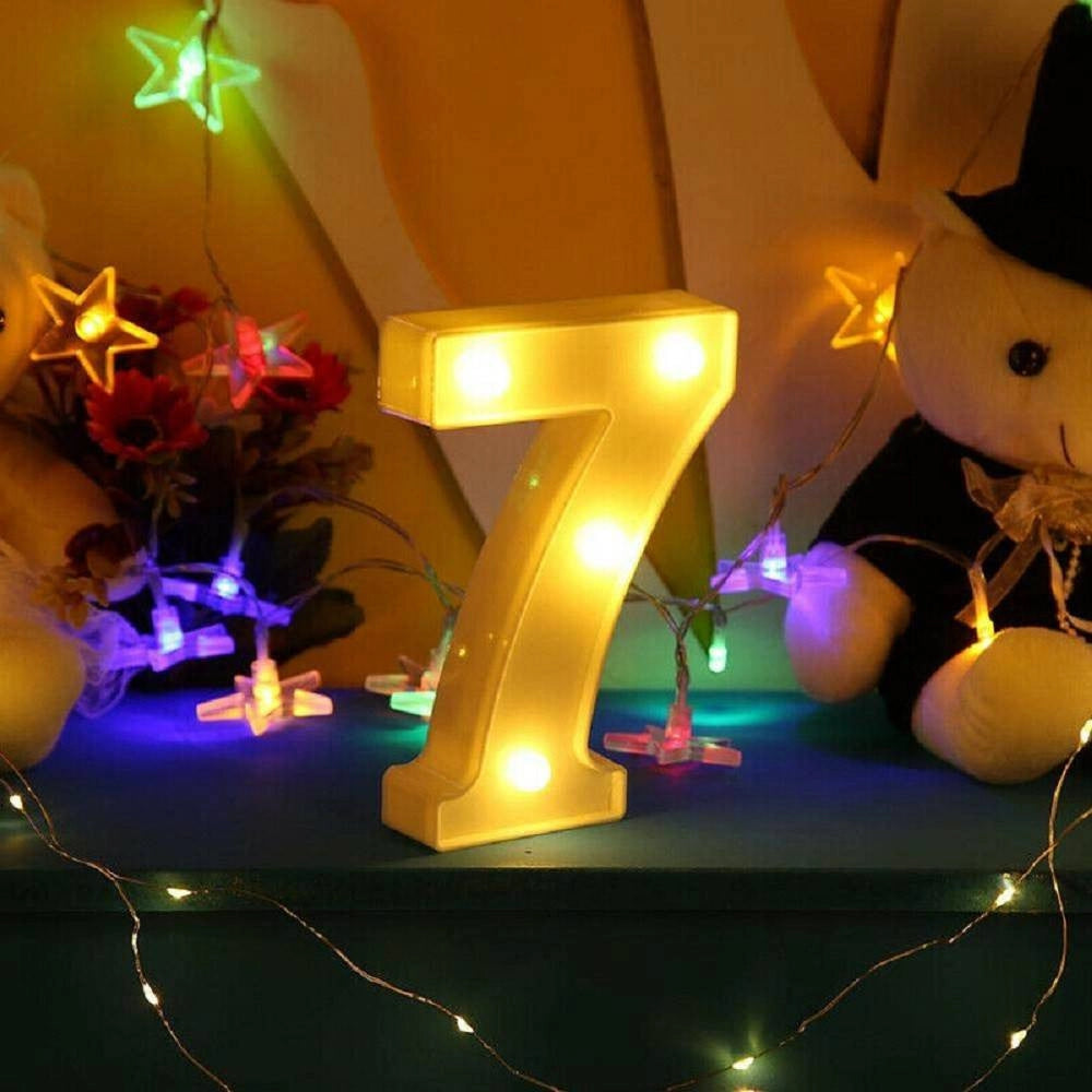 Trade Shop - Numero 7 Luminoso Bianco A Led Decoro Per Eventi Feste Luce Calda 3000k 16x3cm -