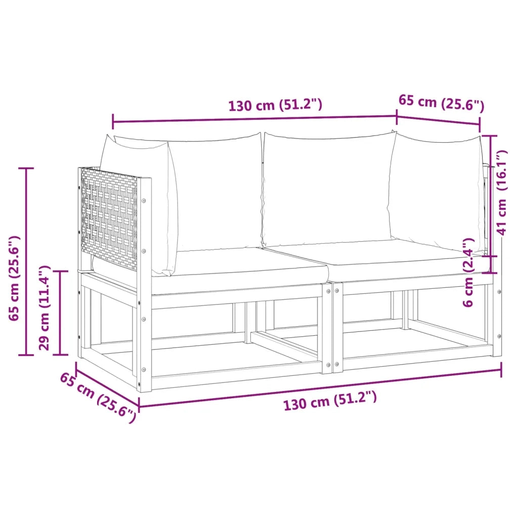 Divani da Giardino Angolari con Cuscini 2 pz in Legno di Acacia e Rattan 3278899