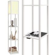 Lampada da Terra con Ripiani, Luce Regolabile, Interruttore a Pedale e Porte USB, Bianco