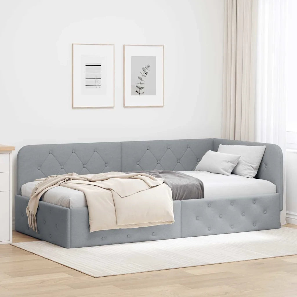 Cornice del letto ad angolo Grigio chiaro 100 x 200 cm Tessuto