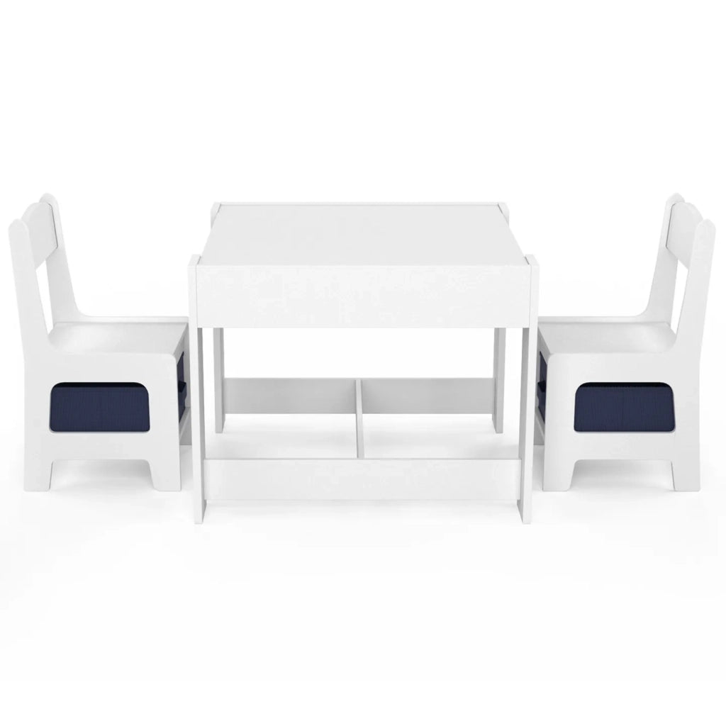 IDMarket - Mesa de dibujo reversible + 2 sillas GABRIEL blancas con compartimentos portaobjetos