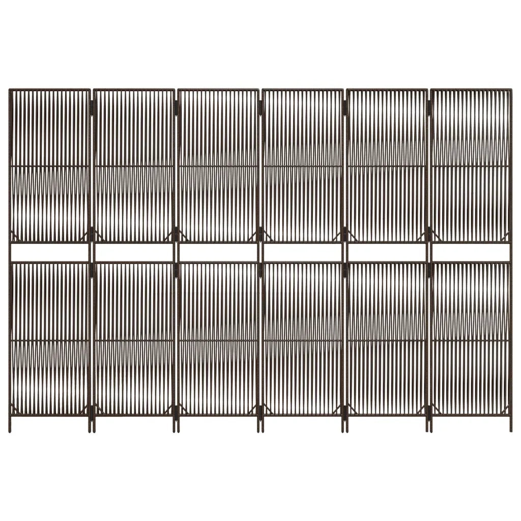 Divisorio per Ambienti | Divider per stanze | Paravento a 6 Pannelli Marrone in Polyrattan