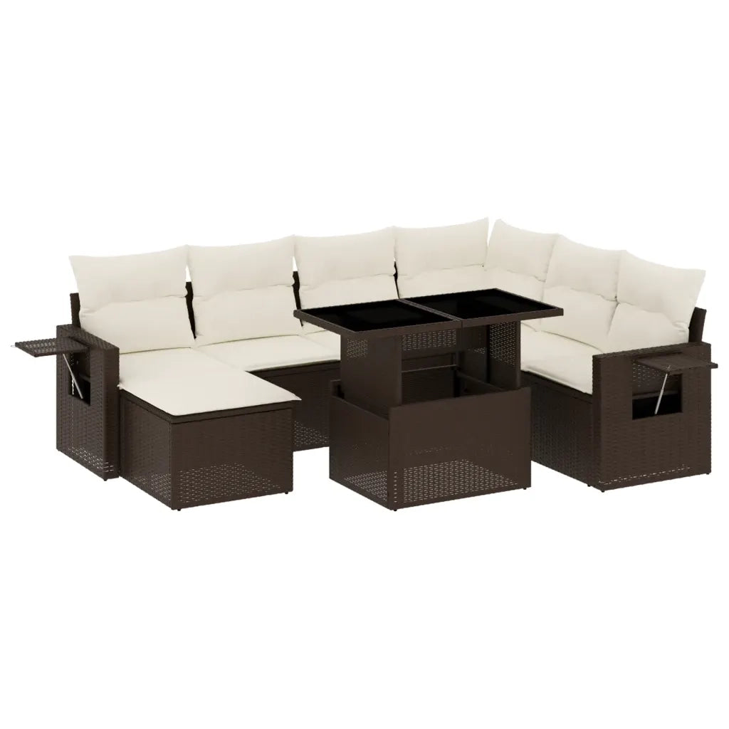 Set Divani da Giardino 8 pz con Cuscini Marrone in Polyrattan