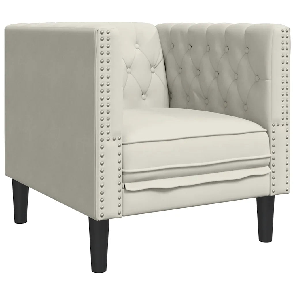 Set Divani Chesterfield 3pz con Cuscini Crema Velluto