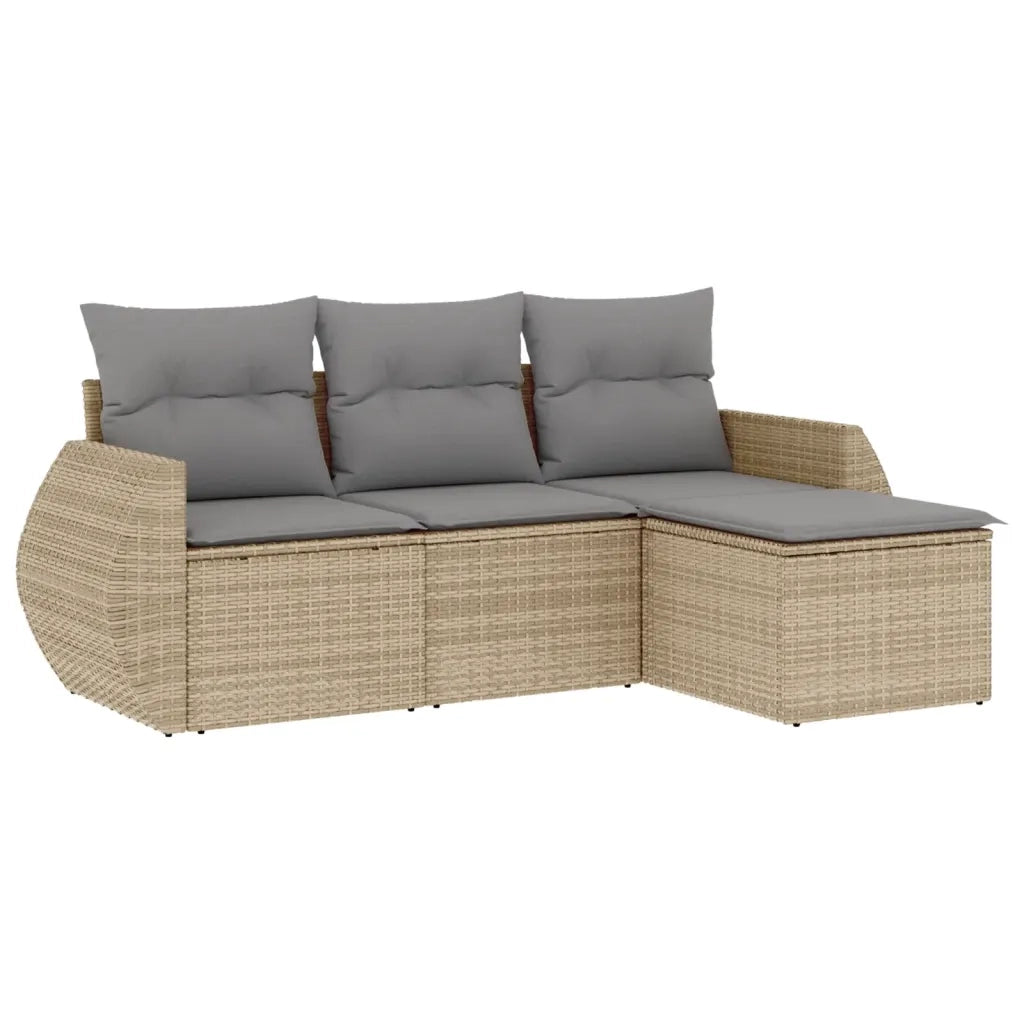 Set Divano da Giardino 4 pz con Cuscini Beige in Polyrattan 3221268