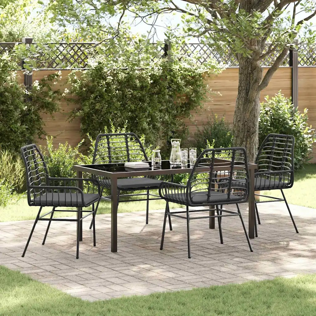 Set da Pranzo per Giardino 5 pcs Nero polyrattan