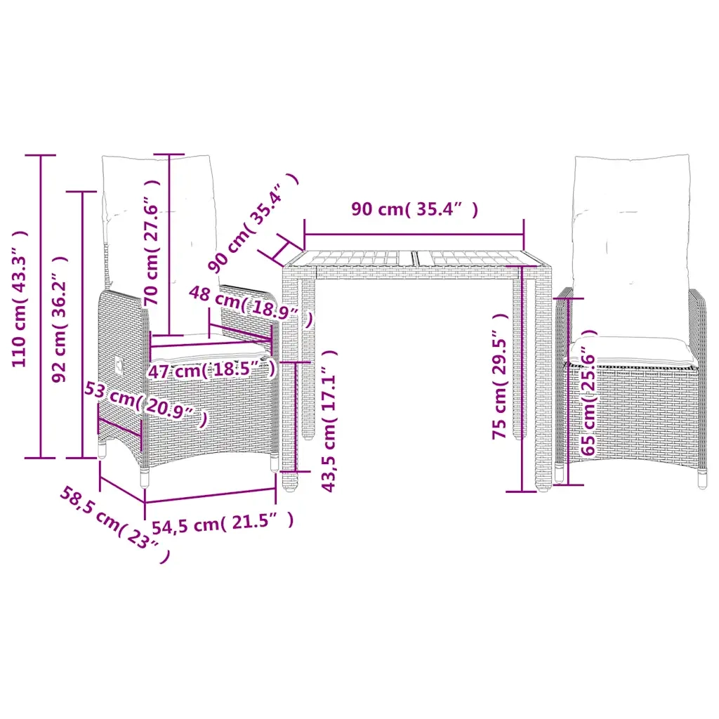Set Bistrò da Giardino 3 pz con Cuscini in Polyrattan Nero 3276975