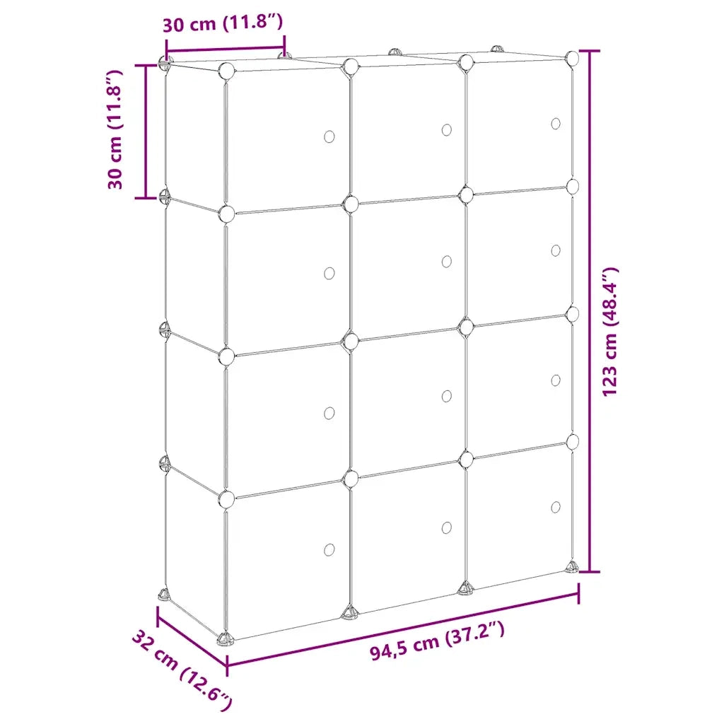 Organizzatore Portaoggetti con 12 Cubi e Ante Trasparenti in PP CFW7968268
