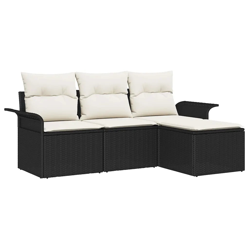 Set Divano da Giardino con cuscino 4 pcs Nero Poly Rattan 3353976