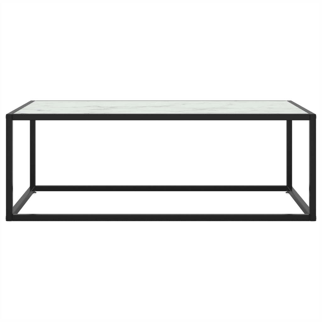 Tavolino da Salotto Nero con Vetro Marmo Bianco 100x50x35 cm 322881