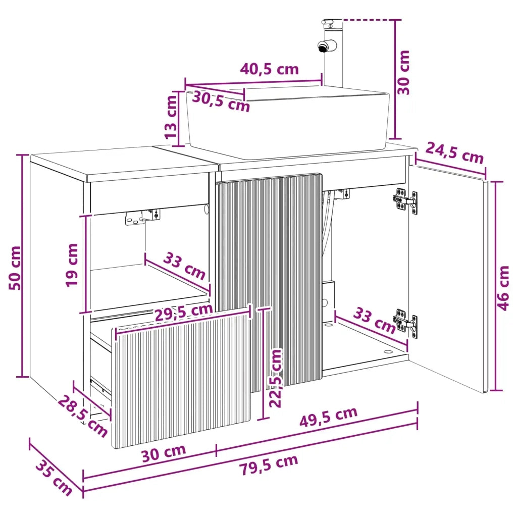Set di mobili per il bagno 2 pz Rovere Fumo 3404079