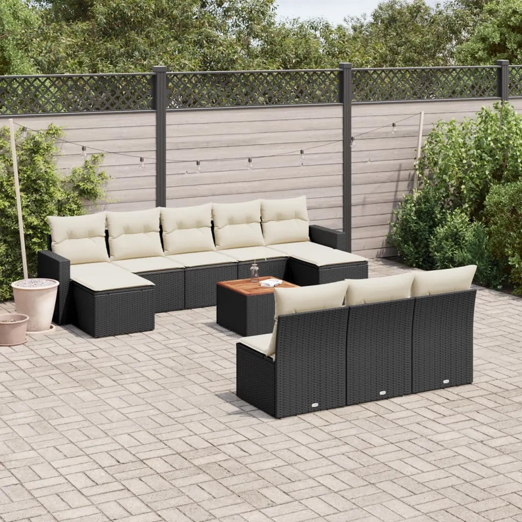 Set Divani da Giardino 11 pz con Cuscini in Polyrattan Nero 3256658