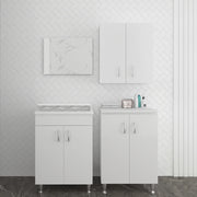 Set lavanderia con lavatoio base e pensile in legno bianco Fedra