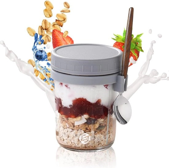 Set di contenitori per overnight oats in vetro a mason