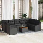Set Divano da Giardino con cuscino 10 pcs Nero polyrattan