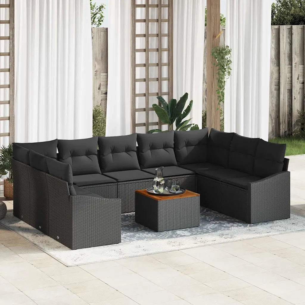 Set Divano da Giardino con cuscino 10 pcs Nero polyrattan