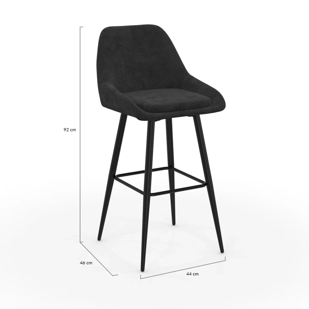 IDMarket - Set di 4 sgabelli da bar THALYA in velluto nero con mezzi braccioli