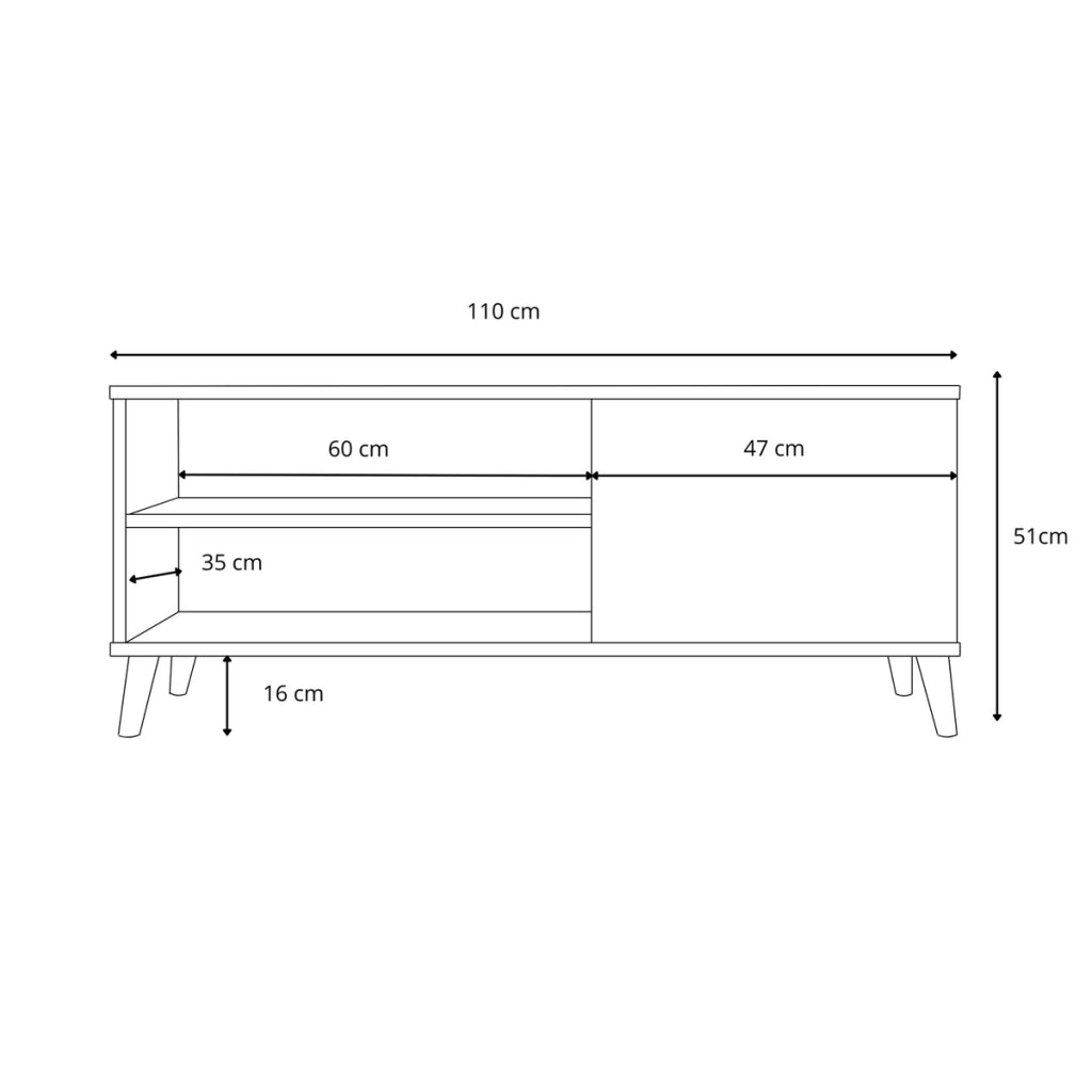 Mobile TV VIVA 110 cm bianco con gambe in legno