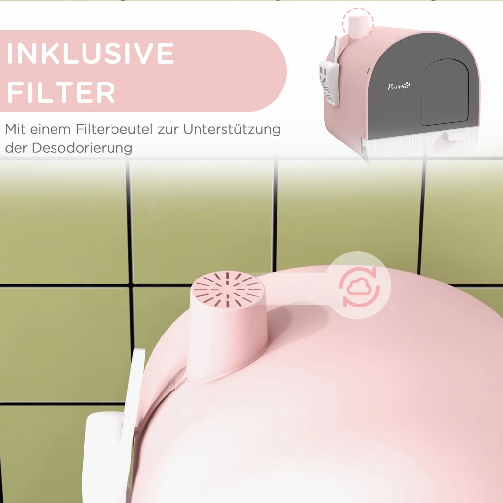 Lettiera per Gatti con Coperchio, Paletta e Tappetino ¨C Minimal ¨C Rosa/Nero