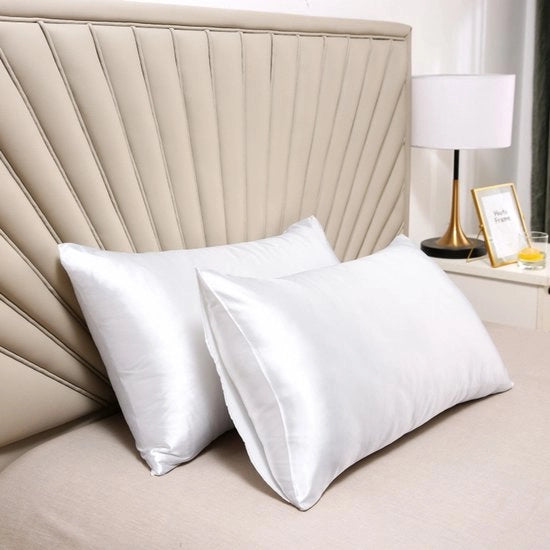 Cuscino a due facce in seta - cuscino morbido e soffice - chiusura a sacchetto - anti-parassiti e ipoallergenico - protegge capelli e pelle dalle rughe - 51x91cm - Bianco