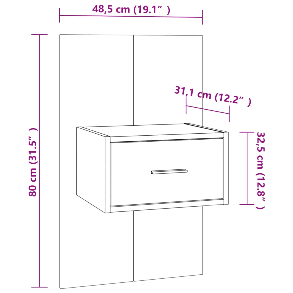 Comodini a Muro 2 pz Grigio Cemento 810980