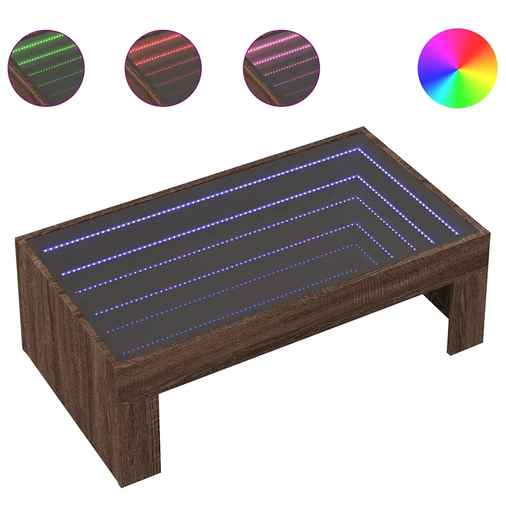 Tavolino da Salotto con LED Infinity Rovere Marrone 90x50x30 cm 847622