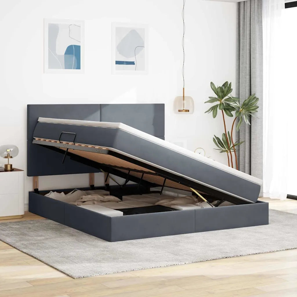 Letto con contenitore e LED Grigio scuro 180 x 200 cm Velluto