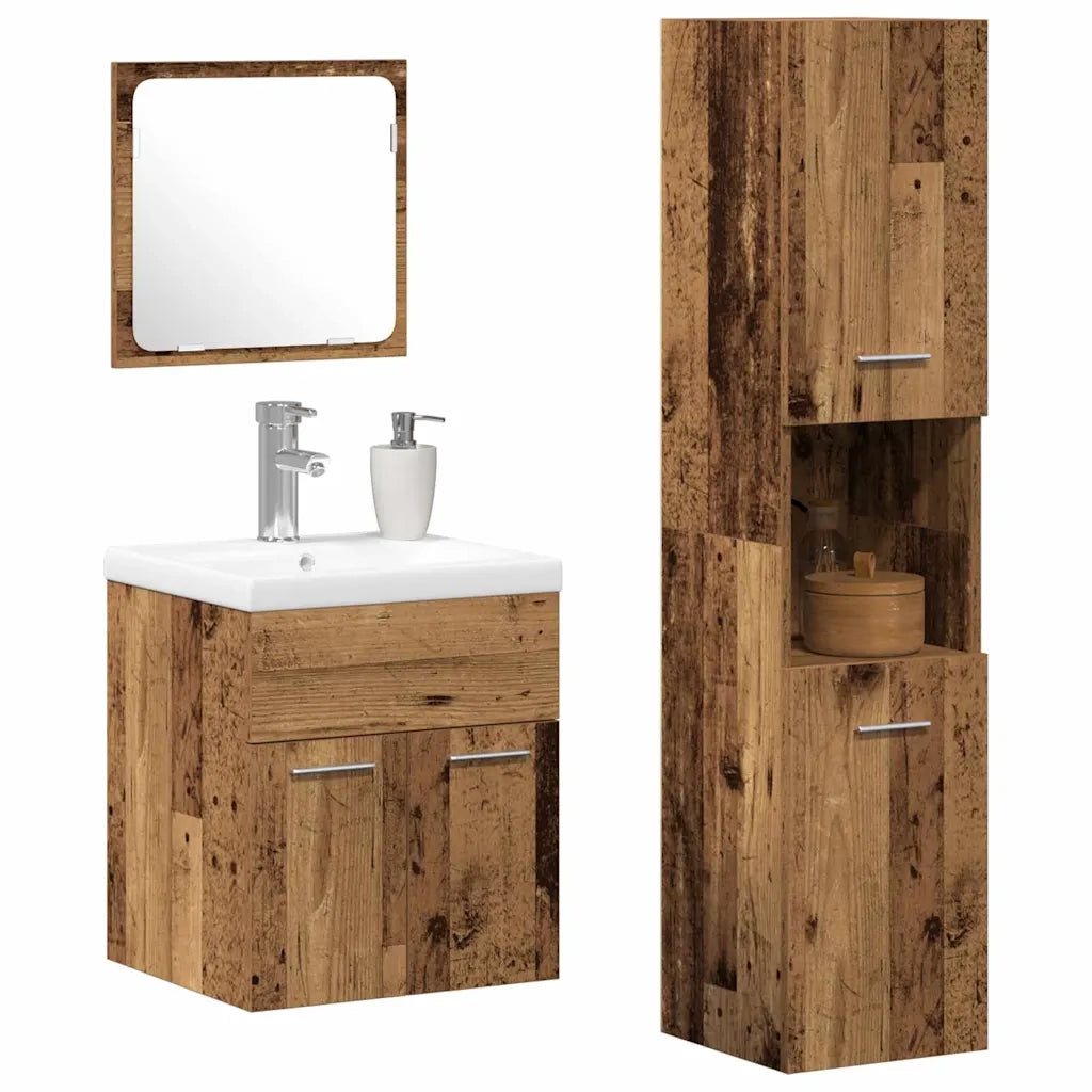 Set di mobili per il bagno con cassetto 4 pcs Legno vecchio 3332570