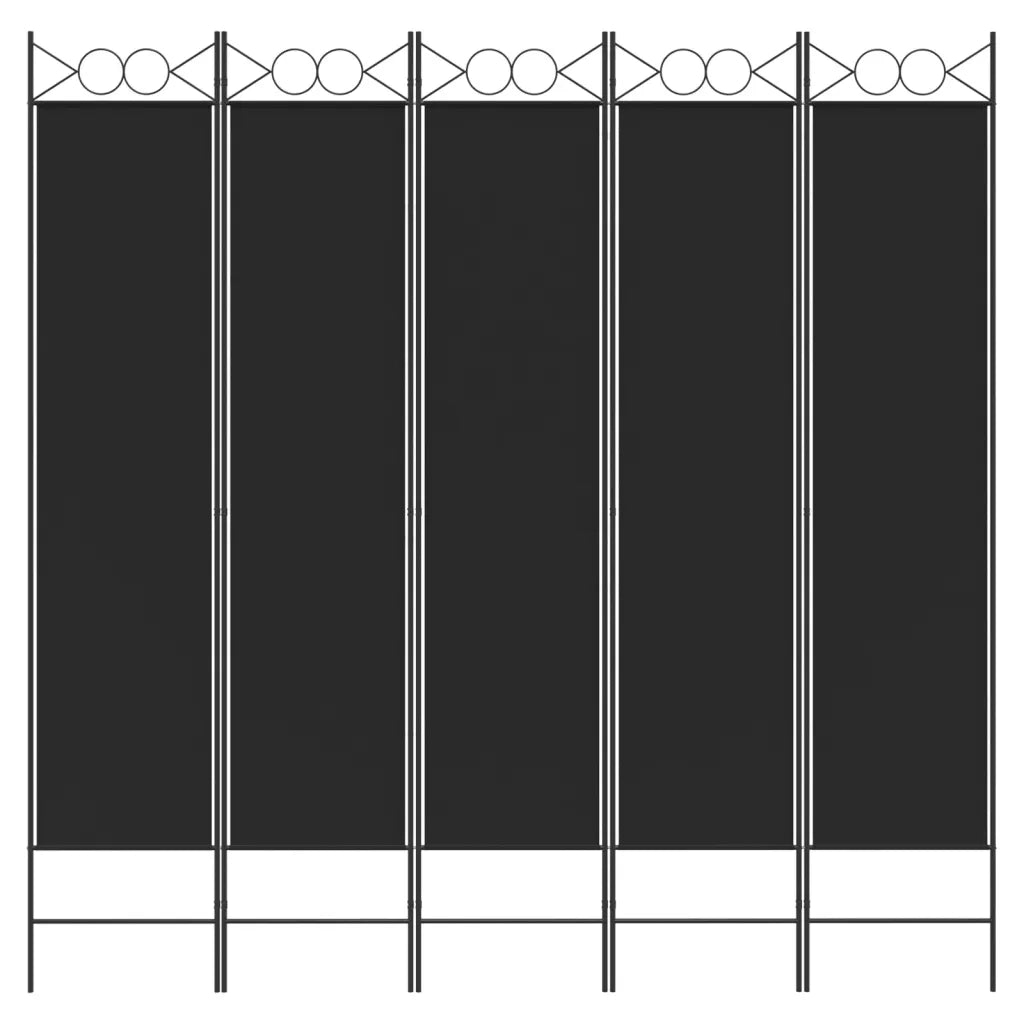 Divisorio Ambienti | Divider per stanze | Paravento 5 Pannelli Nero 200x200 cm Tessuto