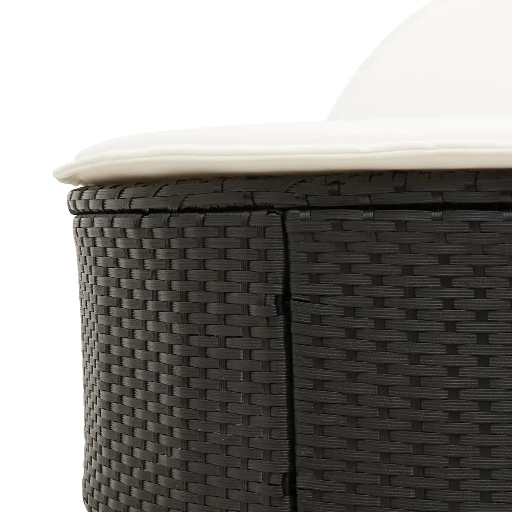 Lettino Prendisole | Sdraio da giardino | Lettino da sole Doppio con Cuscini Nero in Polyrattan