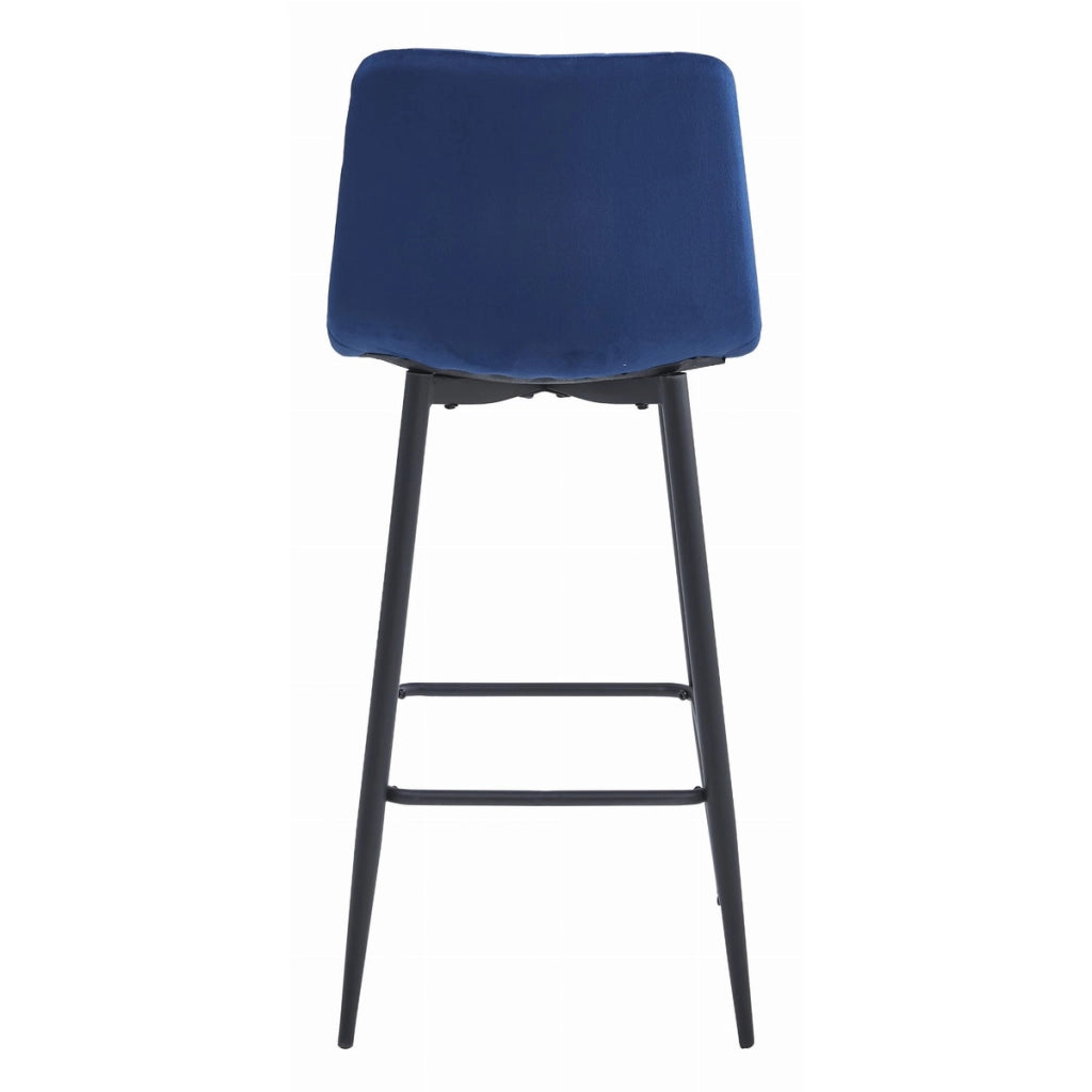 Sgabello da bar Pozza in velluto blu e acciaio nero