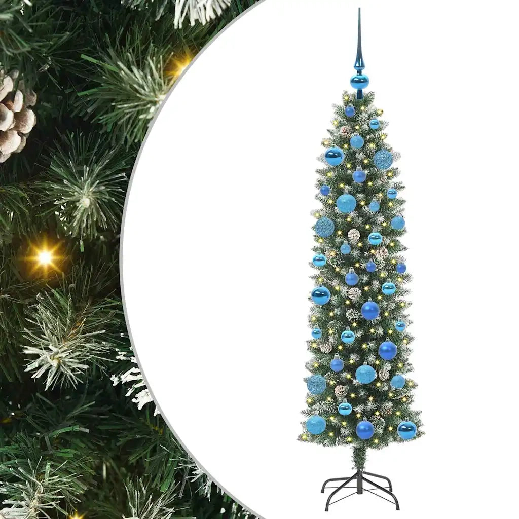 Albero di Natale Artificiale Sottile Verde e Bianco 150 cm 3395288