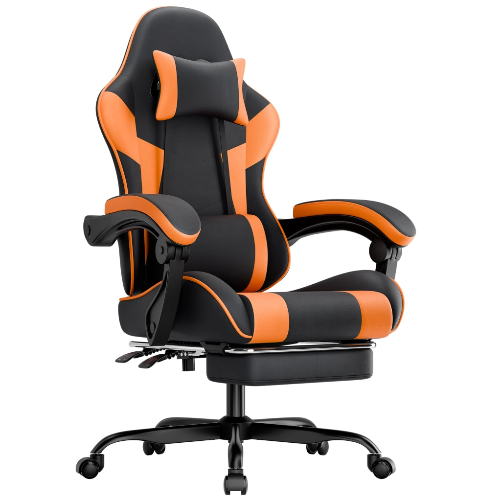 Sedia da gaming ergonomica - Zephmum- Regolabile in altezza e supporto lombare, nera e arancione