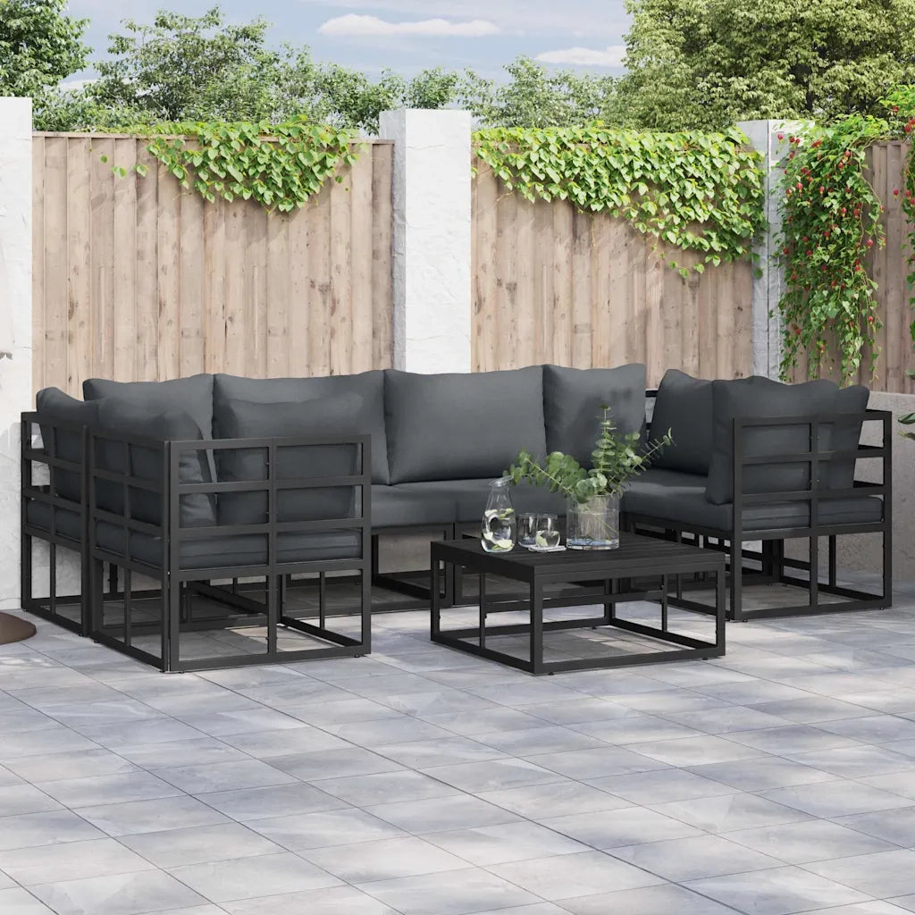 Set Divano da Giardino con cuscino 6 pcs Nero Alluminio 3378944